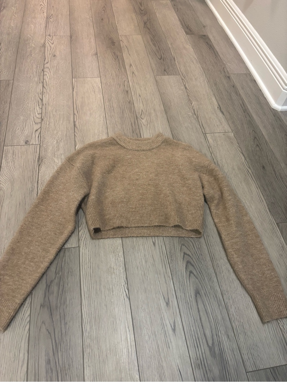 Zara Cropped Crewneck Knit Sweater Small